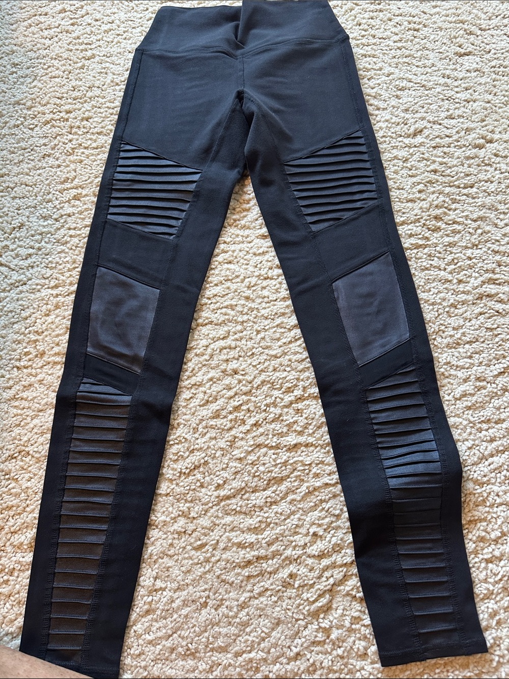 ALO Yoga Black Ribbed Moto-Panel Leggings